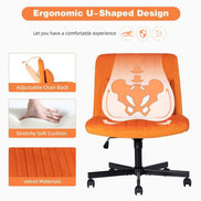 Ergonomic U-shaped Orange Velvet Office Chair with soft cushion and lumbar support for enhanced posture and comfort.