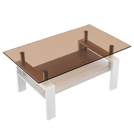 Modern Rectangular Coffee Table with Tempered Brown Glass Top and MDF Layer – Table for Living Room