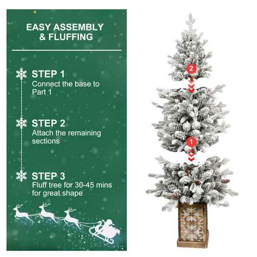 Flocked Christmas tree with LED lights easy assembly steps