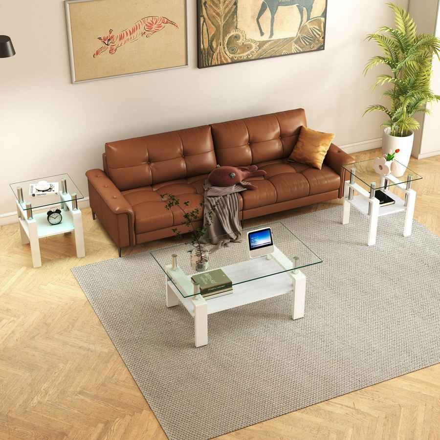 MLNshops white glass end table with shelf - Tempered