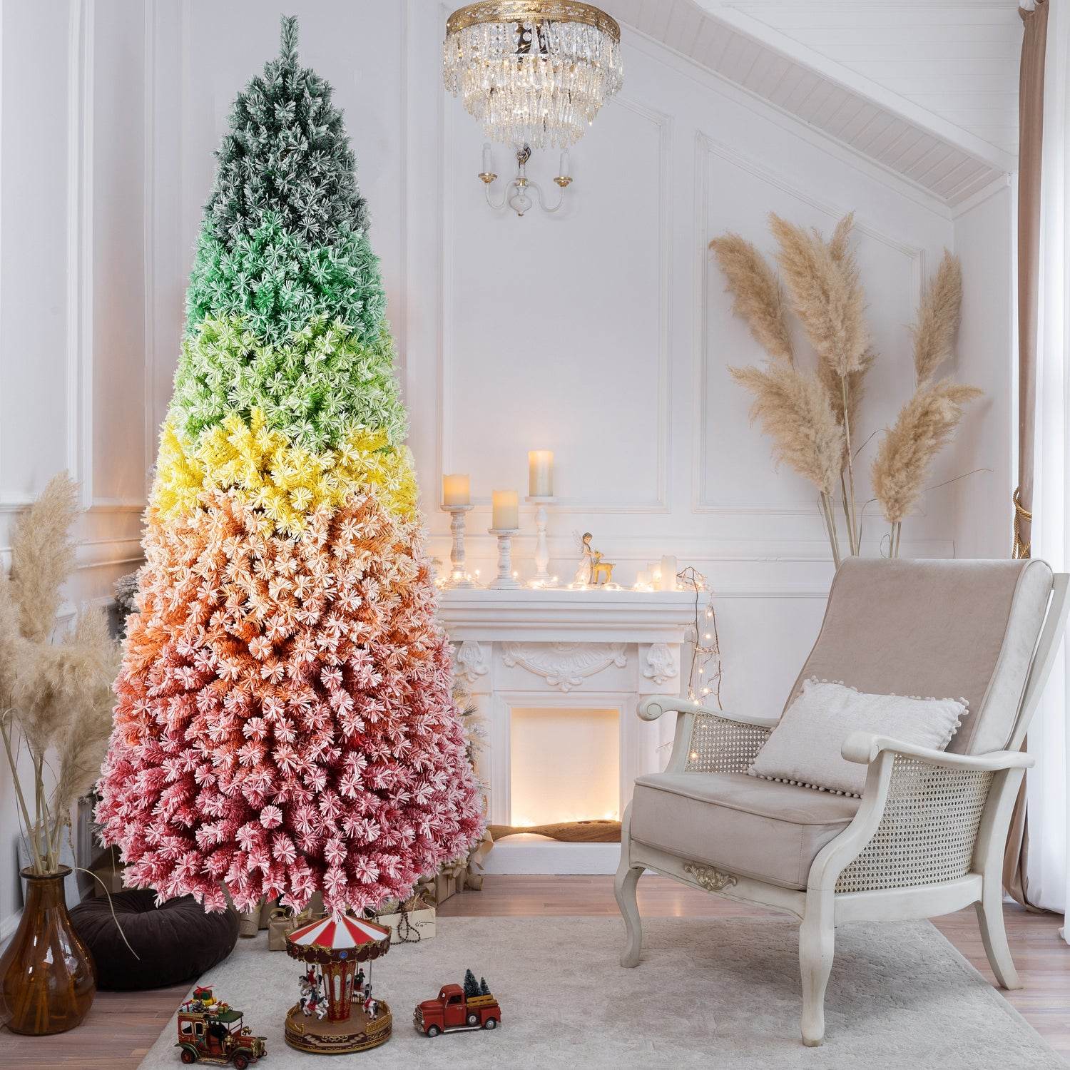 6ft Rainbow Flocked PVC Christmas Tree - Vivid Color Default
