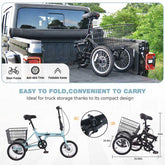 Folding adult tricycle, 14 Inch 3 Wheel Bikes for Adults with Basket