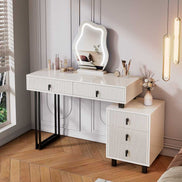 Makeup vanity with LED mirror and storage drawers