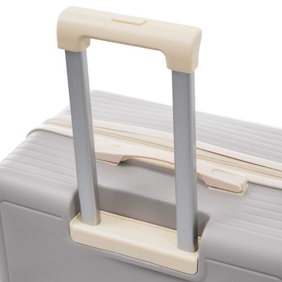 Three-stage telescopic handle on lightweight ABS suitcase provides adjustable height and sturdy grip for comfortable travel.