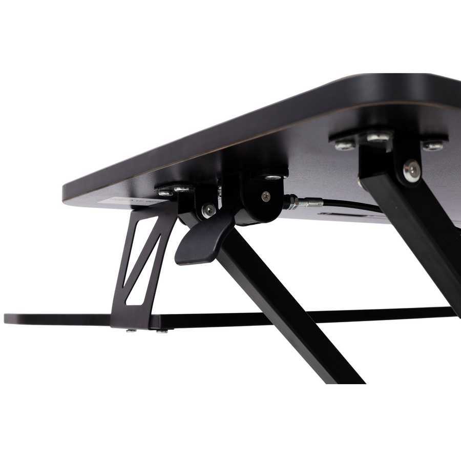 Underside view of adjustable laptop desk showing durable metal brackets and support structure for long-lasting use.