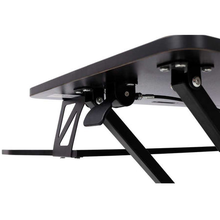 Underside view of adjustable laptop desk showing durable metal brackets and support structure for long-lasting use.