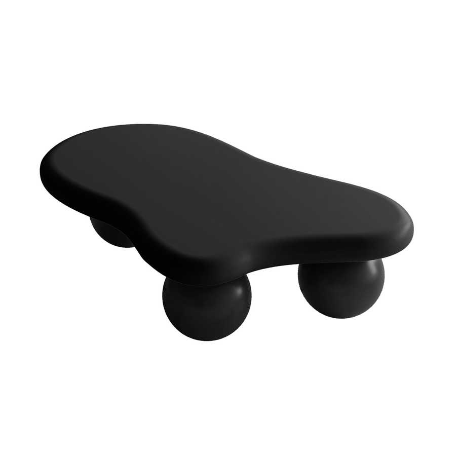 Modern 40 Inch Black Cloud Coffee Table with rounded edges and stable ball legs, ideal for stylish and functional living room use.