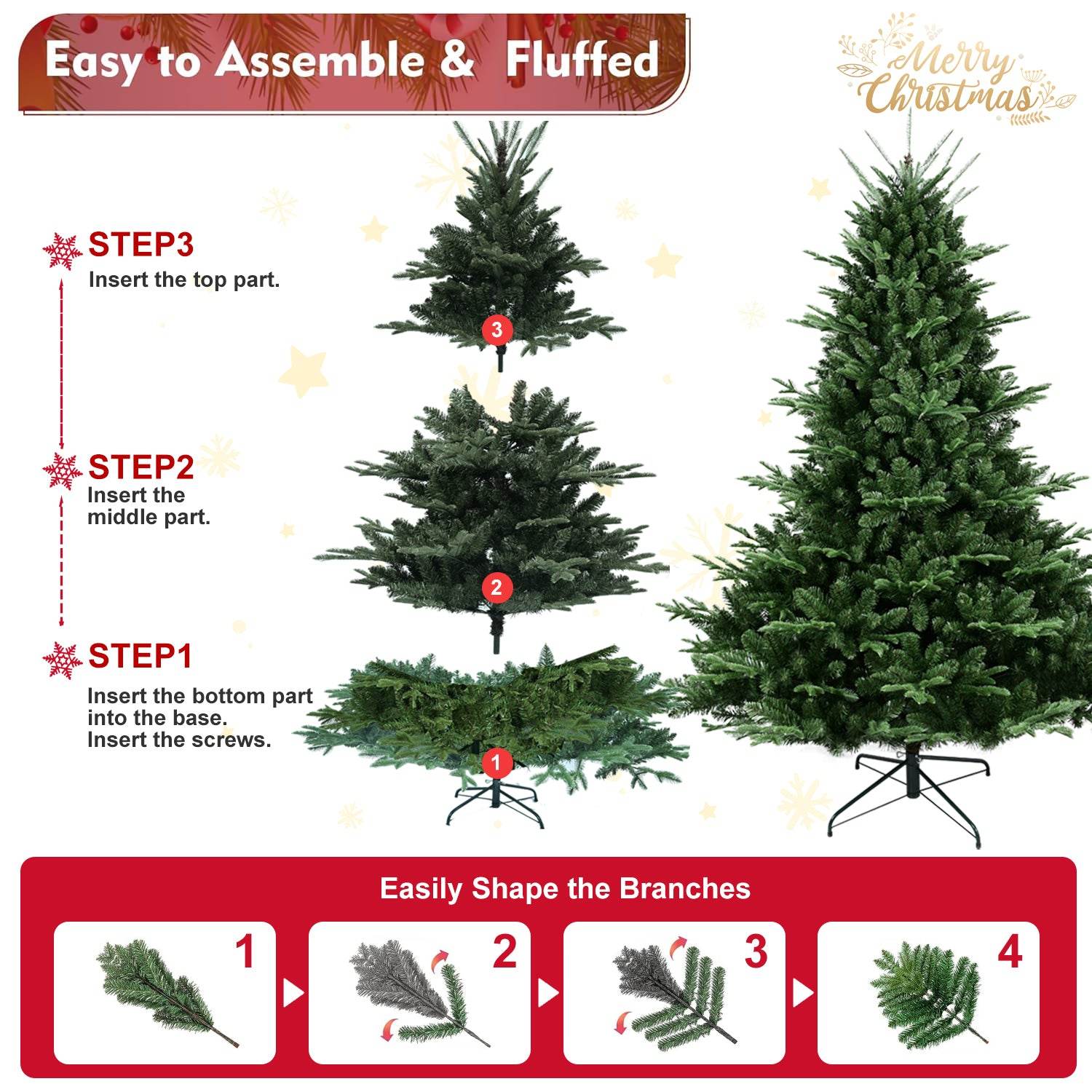 Full-Shaped 5FT Christmas Tree with 1129 Tips – PE/PVC Mixed Needles, Wide Base for Large Spaces, Hinged Structure for Easy Setup, Metal Stand for Strong Support*