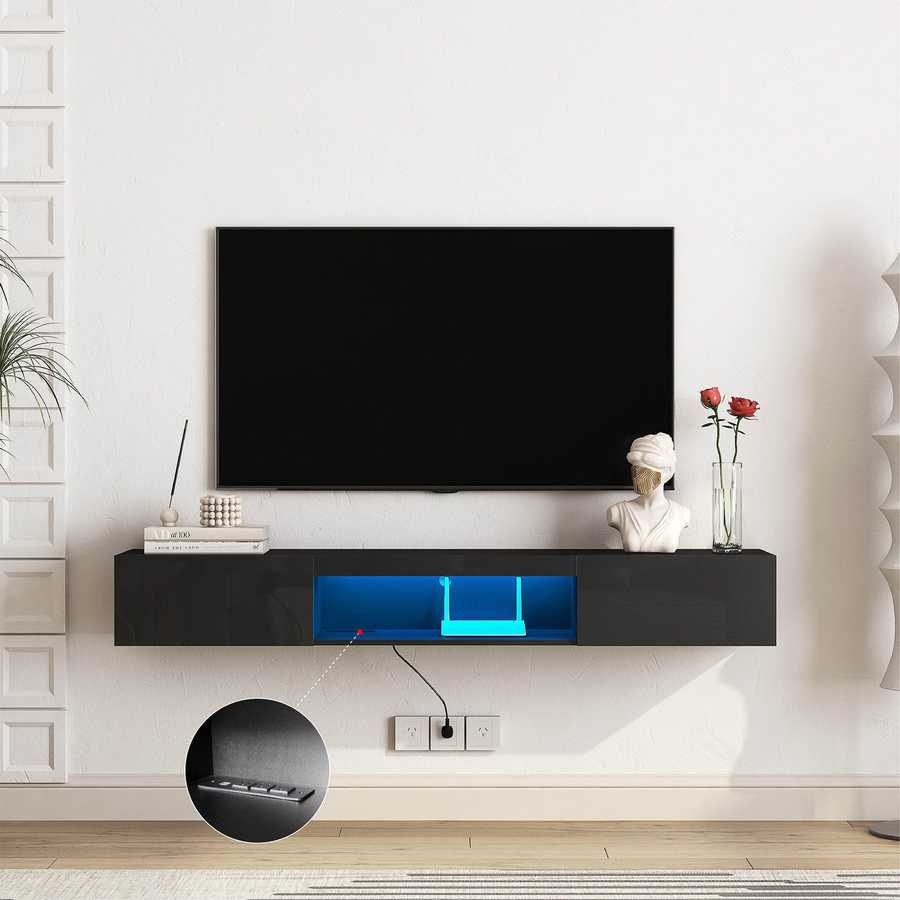 Floating TV Stand Wall Mounted with 16 Color LEDs,63&