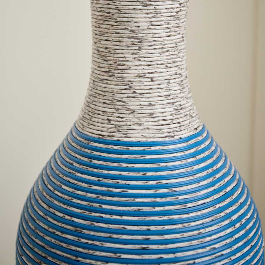 Close-up of the 39-inch floor vase decor showing its durable PVC texture with blue and white striped design. Perfect for stylish home accents.