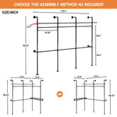 Industrial clothes rack with LED lights, black metal frame, adjustable height, supporting heavy clothing, with dimensions 118.3 inches wide and 15.7 inches deep