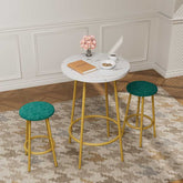 Compact and stylish 3-Piece Bar Table Set with Stools in gold and green, ideal for small dining areas or breakfast nooks.