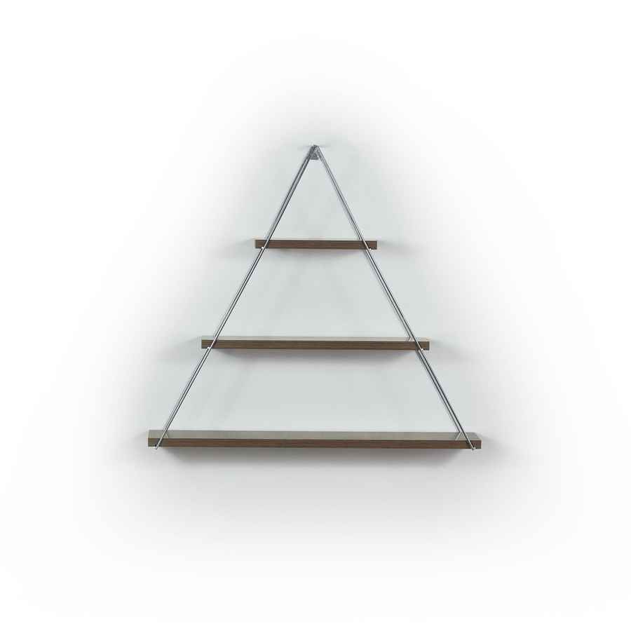 Triangular wall shelf with three levels on a white background
