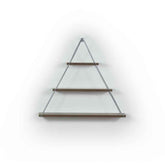Triangular wall shelf with three levels on a white background