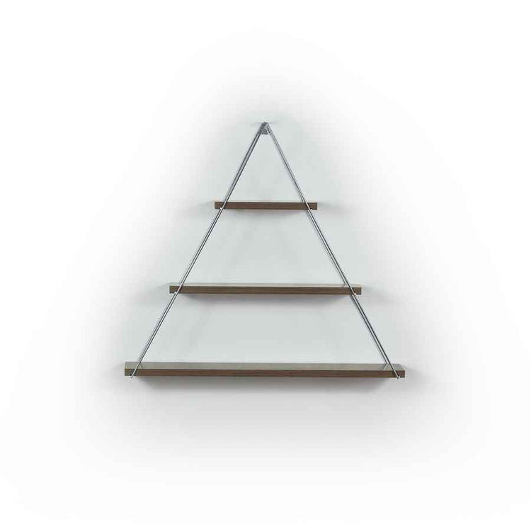 Triangular wall shelf with three levels on a white background