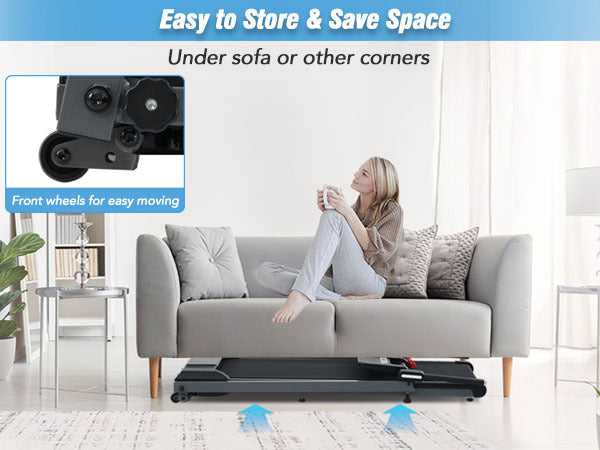 Foldable treadmill under sofa for space-saving storage