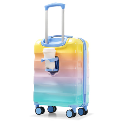 20' Carry-on Luggage with Cup Holder – Lightweight Glossy Hardshell Suitcases with Spinner Wheels, TSA Lock, Airline Approved, 2 Piece Set