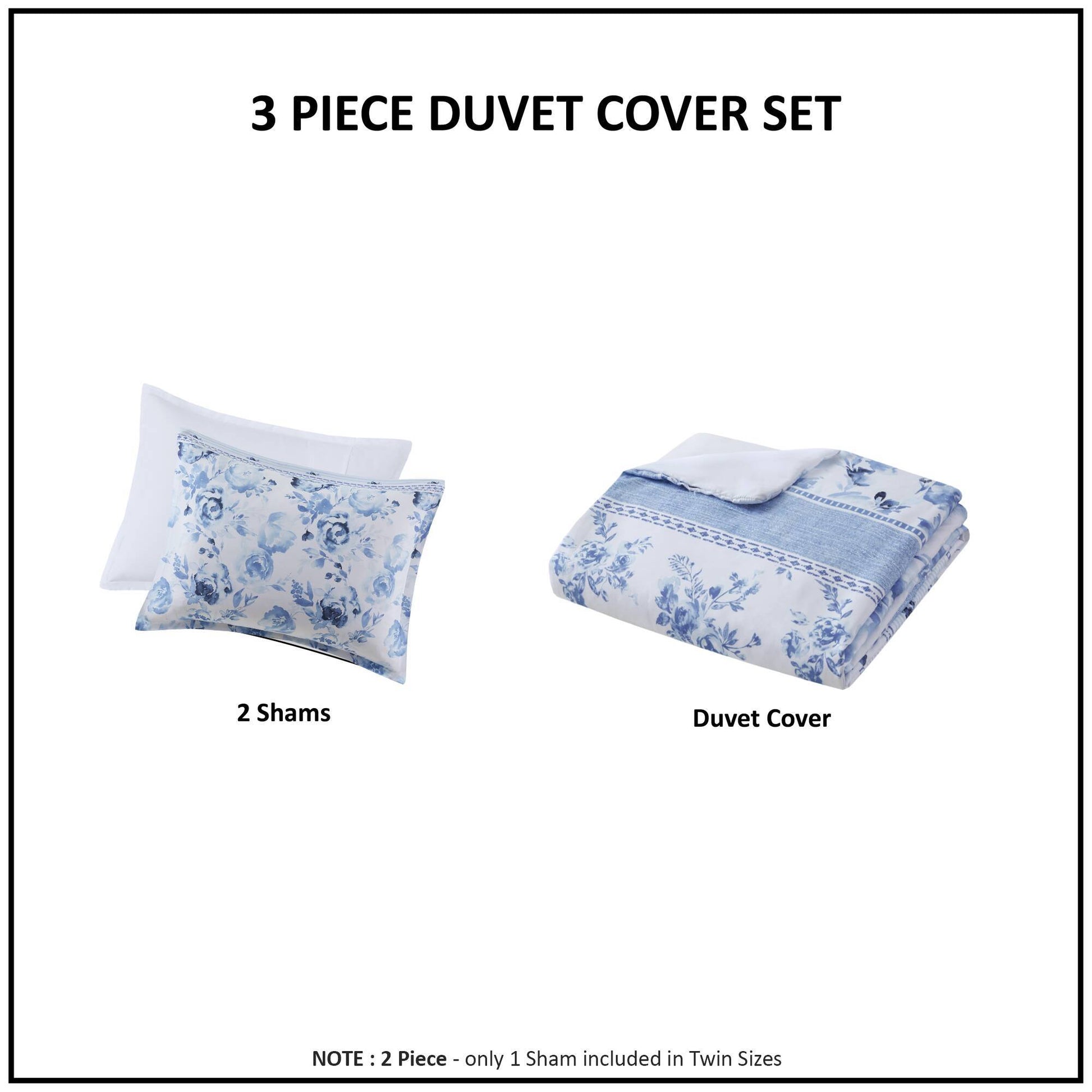 3-piece Twin Floral Striped Duvet Cover Set - Twin Duvet Cover Set Floral includes 2 shams and 1 duvet cover; Twin size includes 1 sham.