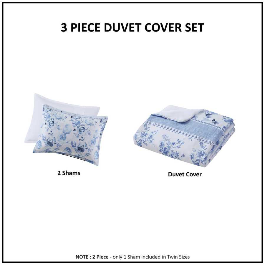 3-piece Twin Floral Striped Duvet Cover Set - Twin Duvet Cover Set Floral includes 2 shams and 1 duvet cover; Twin size includes 1 sham.