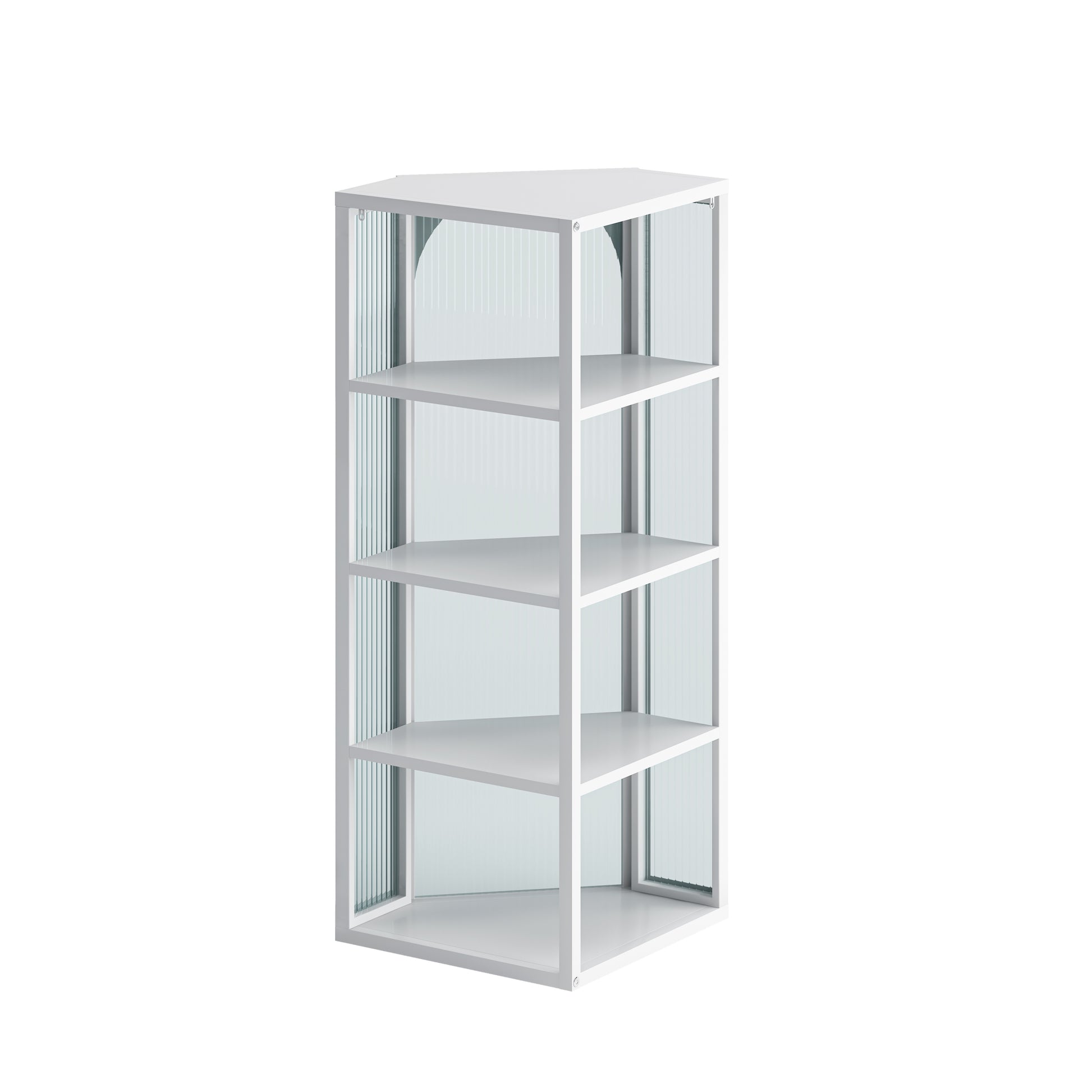 Glass Door Wall Mounted Corner Cabinet with Featuring Four-tier Storage for Bedroom, Living Room, Bathroom, Kitchen, White MLNshops]