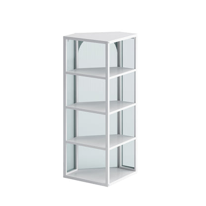 Glass Door Wall Mounted Corner Cabinet with Featuring Four-tier Storage for Bedroom, Living Room, Bathroom, Kitchen, White MLNshops]