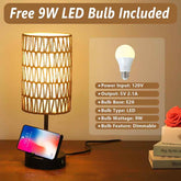 Table lamp with smartphone on a wooden surface, free 9W LED bulb included.