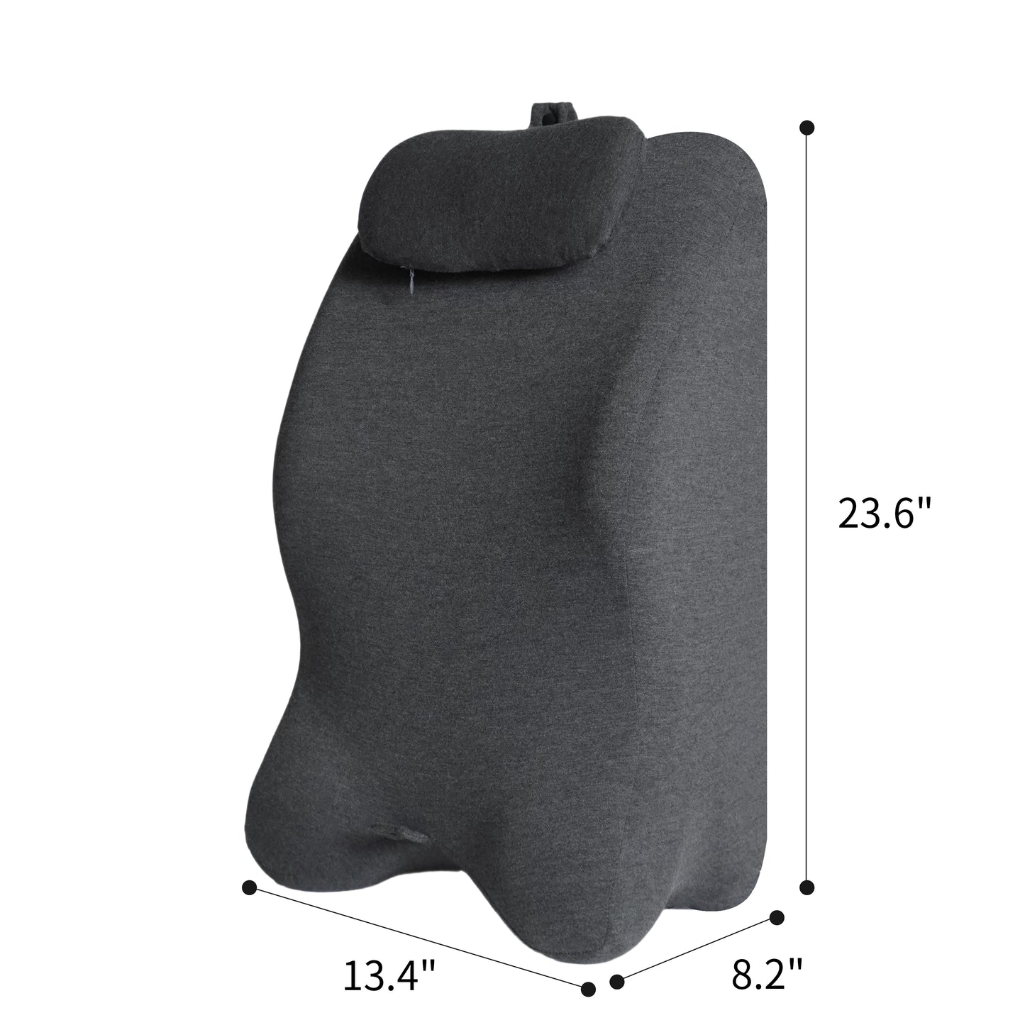 Ergonomic Memory Foam Bed Pillow - Spinal Support Pillow shown upright with dimensions 23.6 x 13.4 x 8.2 inches, highlighting its ergonomic design.