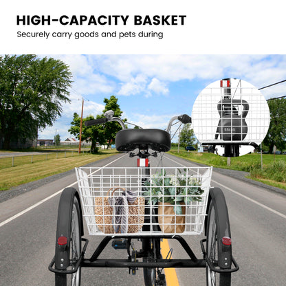 A24632 Adult Tricycles 7 Speed, Adult Trikes 24 inch 3 Wheel Bikes, Three-Wheeled Bicycles Cruise Trike with Shopping Basket for Seniors, Women, Men