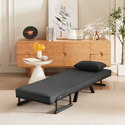 Sleep Chair Bed - Convertible Sofa Bed Chair in black linen fully extended as a bed, ideal for compact living spaces and modern interiors.