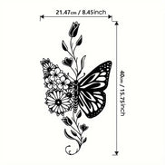 Dimensions of aluminum butterfly wall art shown as 21.47cm x 40cm, highlighting its size for home decor planning.