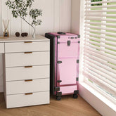 Pink portable nail art table with LED lights and lockable drawers