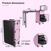 Pink portable nail art table with built-in speaker and explosion-proof mirror