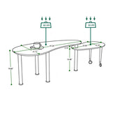 360 Rotatable Coffee Table dimensions and weight capacity diagram, showcasing dual-tier design with rotating tabletop and wheeled lower section.