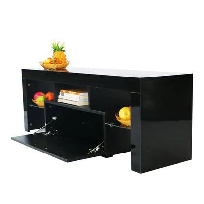 Fashion TV stand TV cabinet, Entertainment Center, TV station TV console, media console, with light belt, light belt remote control black MLNshops]