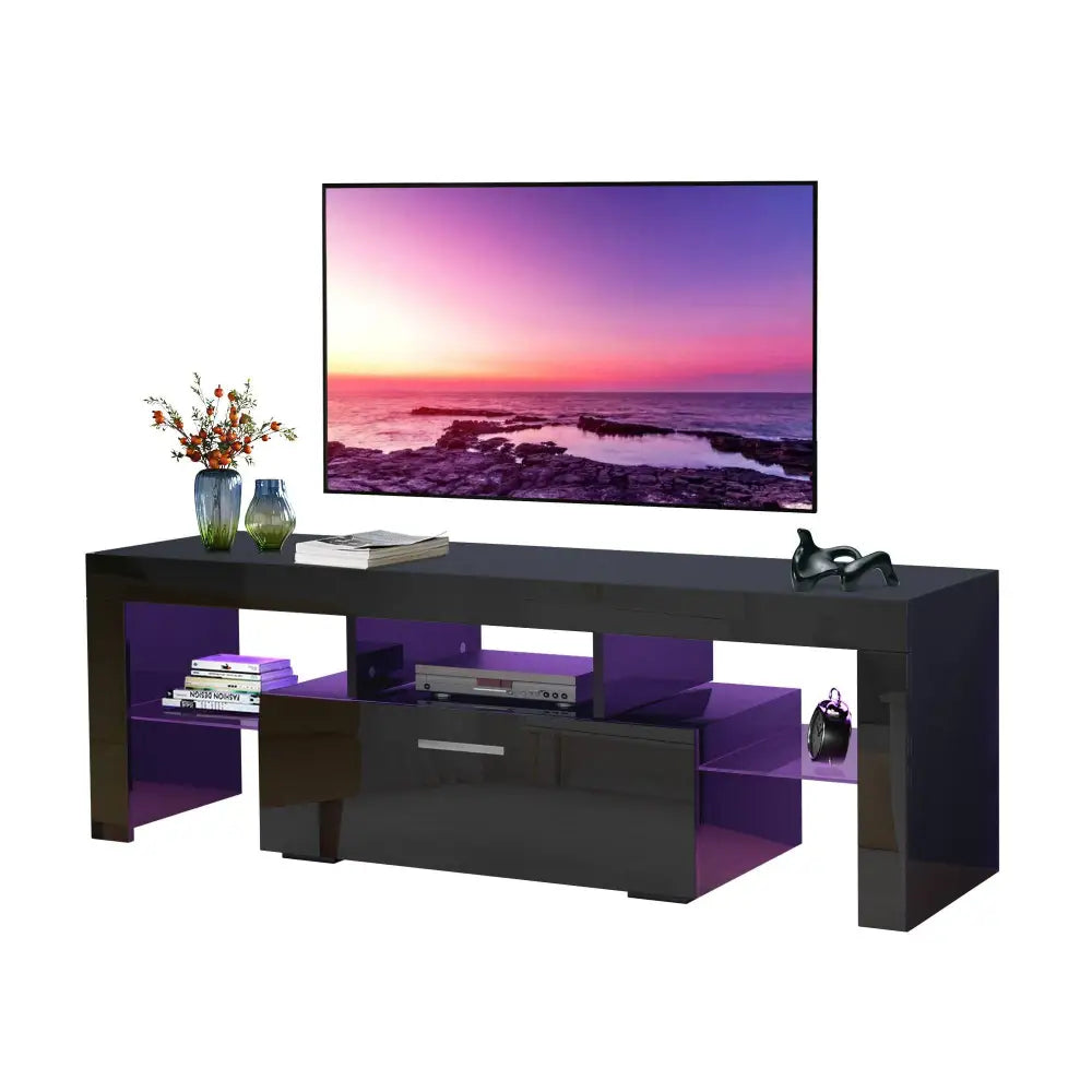 Fashion TV stand TV cabinet, Entertainment Center, TV station TV console, media console, with light belt, light belt remote control black MLNshops]