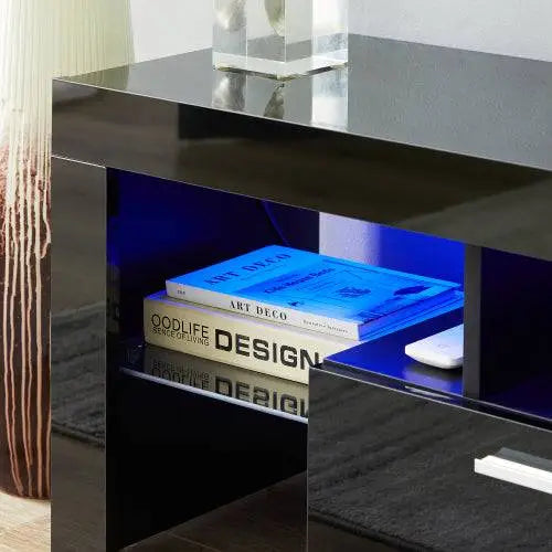 Fashion TV stand TV cabinet, Entertainment Center, TV station TV console, media console, with light belt, light belt remote control black MLNshops]