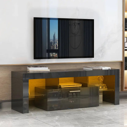 Fashion TV stand TV cabinet, Entertainment Center, TV station TV console, media console, with light belt, light belt remote control black MLNshops]