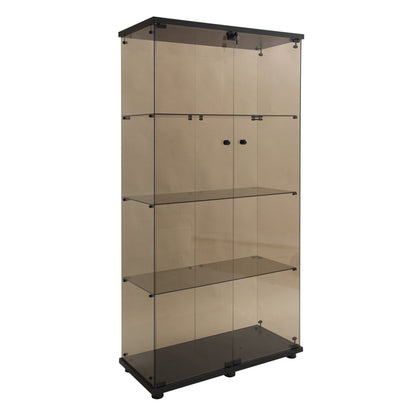 Lighted Two Door Glass Cabinet Glass Display Cabinet with 4 Shelves, Brown