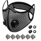 Mesh face mask with filter cartridges on a white background