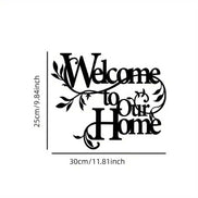 Durable iron welcome wall art entryway decor with floral accents, measuring 30cm x 25cm, ideal for home and garden wall displays.
