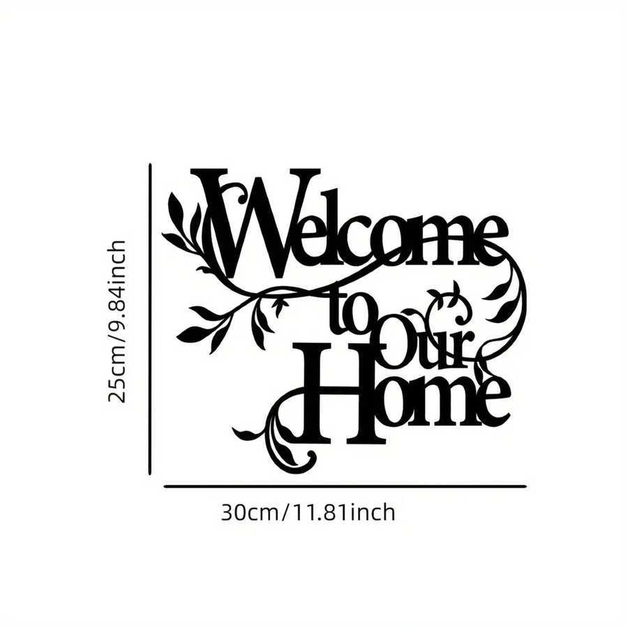 Durable iron welcome wall art entryway decor with floral accents, measuring 30cm x 25cm, ideal for home and garden wall displays.