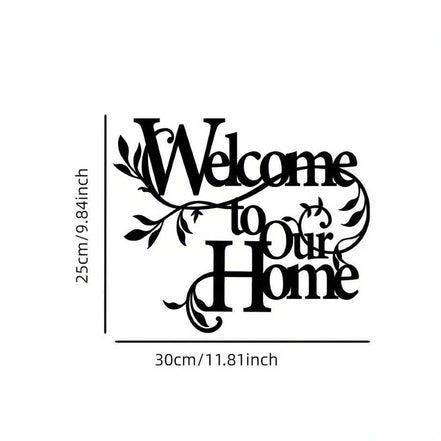 Durable iron welcome wall art entryway decor with floral accents, measuring 30cm x 25cm, ideal for home and garden wall displays.