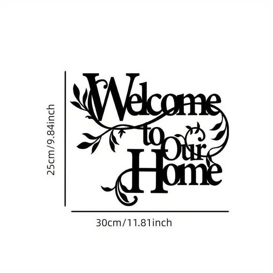 Durable iron welcome wall art entryway decor with floral accents, measuring 30cm x 25cm, ideal for home and garden wall displays.