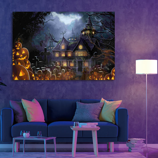 1pcs Framed Canvas Wall Art Decor Painting For Halloween, Haunted Jack-o-lanterns Farm Painting For Halloween Gift,2418in- Thickness 1.5inch MLNshops]