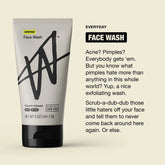 Bright yellow promotional graphic for natural face wash without artificial dyes