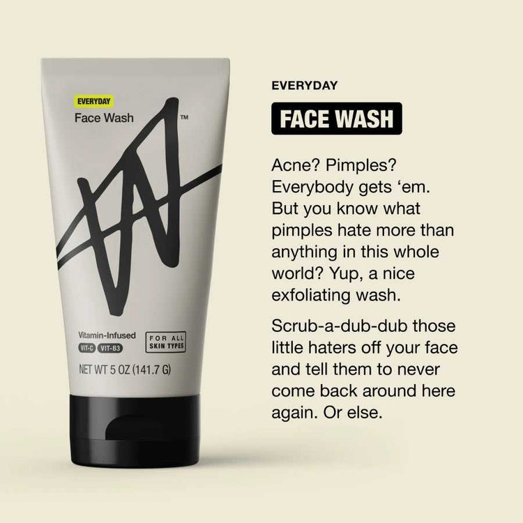 Bright yellow promotional graphic for natural face wash without artificial dyes