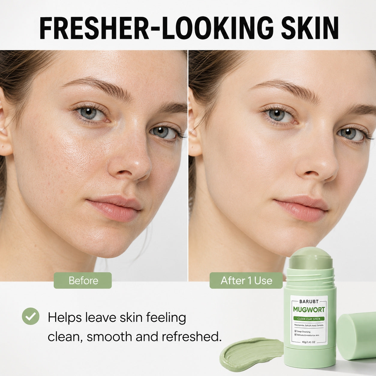 Before-and-after skincare comparison showing a woman&
