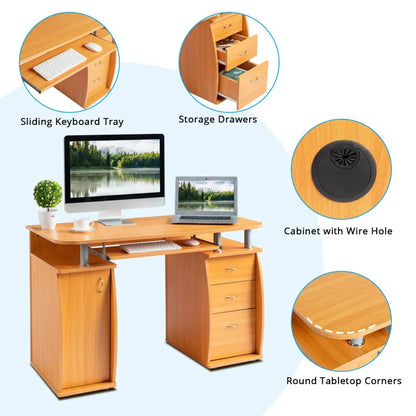 FCH 115* 55*74cm 15mm MDF Portable 1pc Door with 3pcs Drawers Computer Desk (A Box) Wood Color MLNshops]