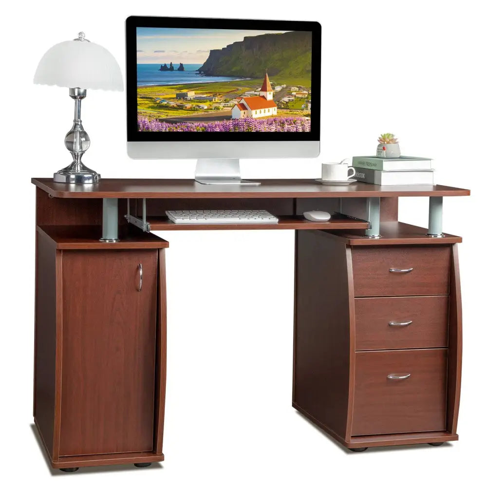 FCH 115* 55*74cm 15mm MDF Portable 1pc Door with 3pcs Drawers Computer Desk (A Box) Coffee Color MLNshops]