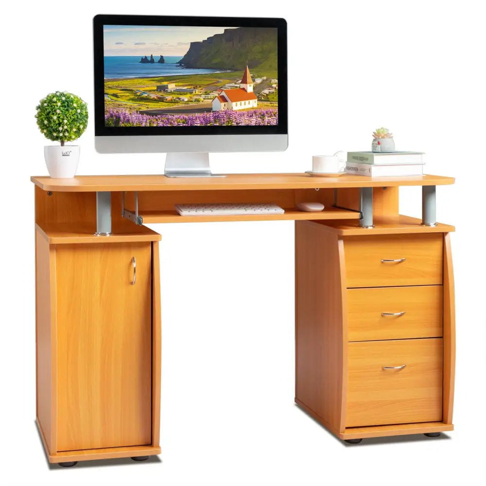 FCH 115* 55*74cm 15mm MDF Portable 1pc Door with 3pcs Drawers Computer Desk (A Box) Wood Color MLNshops]